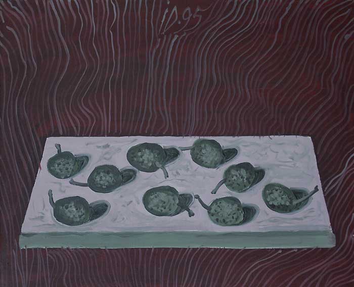 STILL LIFE WITH GREEN NUTS - Oil/Canvas (33x41) 1995